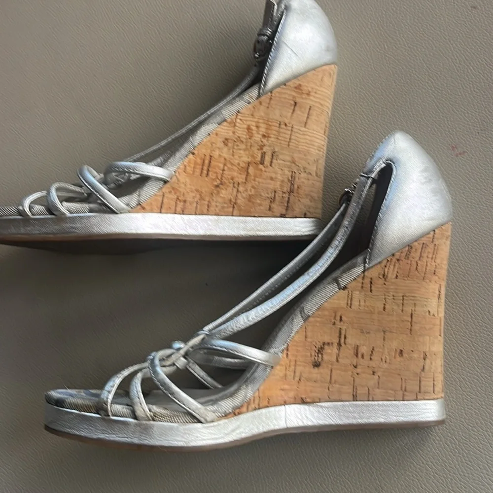 Coach Silver Cork Wedge Sandals - Women's Peep Toe Heels